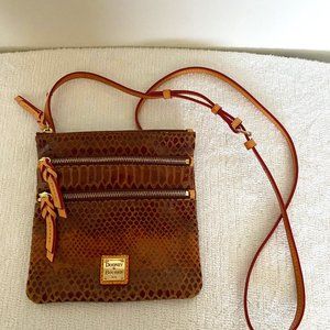Dooney & Burke Triple Zip Cross Body Brown Tan Snake Leather Print